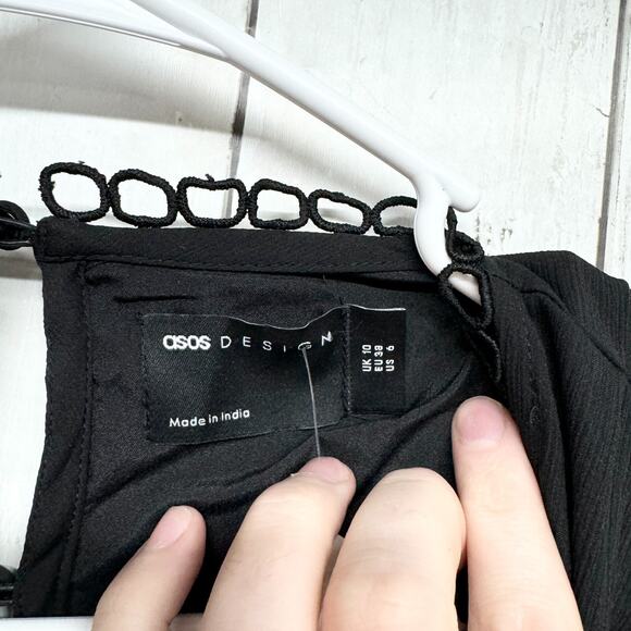 ASOS Dress Women Size 6 Mini Laced Open Black Pleated Ruffled Black Summer - Picture 3 of 8